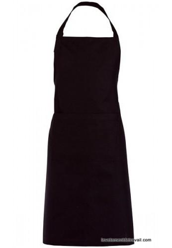 Tablier de cuisine à bavette noir - 100% coton - poche ventrale et attaches renforcées_0