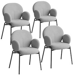 Tectake Lot de 4 chaises rembourrées tissu bouclette avec accoudoir gris clair -405640 - gris 405640_0