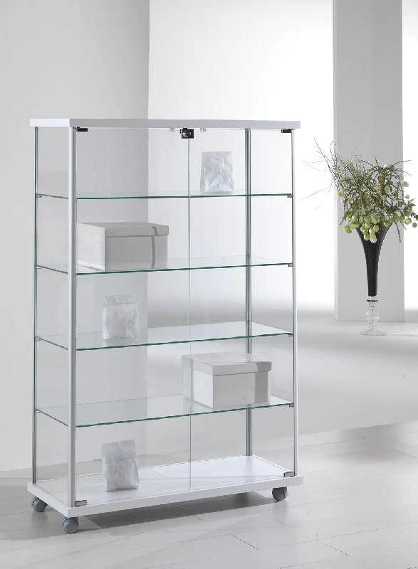 Vitrine en verre sur roulettes 93-14va - blanc poli_0