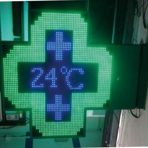 2-013 - Enseigne pharmacie LED - croix préprogrammée - dimensions 1024 × 1024 mm - double face - rouge/vert/bleu_0