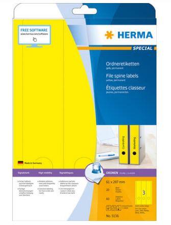 Étiquette classeur A4 - 61 x 297 mm jaunes - Référence 5136 - Adhésives pour imprimantes laser et jet d'encre_0
