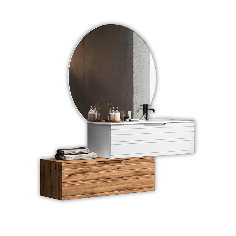 AQA Design Composition vasque droite 4 pièces SOLMIRA en MDF blanc/chêne L.200 P.45 H.190 MPSO54-O1-QUE - multicolore Bois manufacturé MPSO54-O1-QUE_0