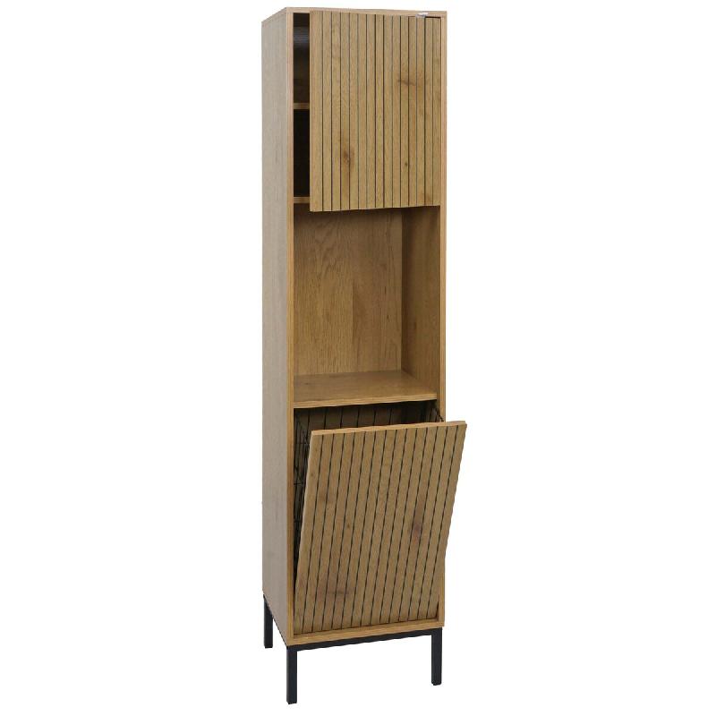 Décoshop26 - Armoire haute meuble de salle de bain avec étagères compartiments et panier à linge basculant 174x39x30 cm MDF 04_0009218 - 3000267371292_0