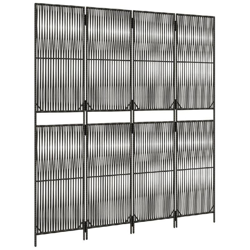 Décoshop26 - Paravent séparateur de pièce cloison 4 panneaux en résine tressée gris et acier DEC030867 - gris 3000258166050_0