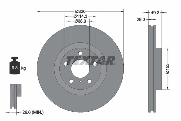 Disque de frein ventilé Textar 92162400 - boîte de 1 disque_0