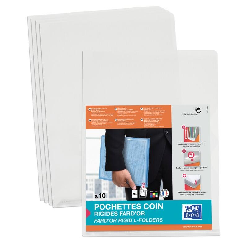 ELBA Lot de 5 Sachet de 10 pochettes coin Fard'Or A4, en PVC souple incolore - 3148240004314_0