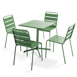Oviala Business Ensemble table de terrasse carrée et 4 chaises vert cactus - Oviala - vert acier 107891_0