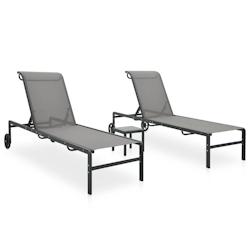 Helloshop26 - Lot de 2 transats chaise longue bain de soleil lit de jardin terrasse meuble d'extérieur avec table textilène et acier 02_0012136 - 30_0