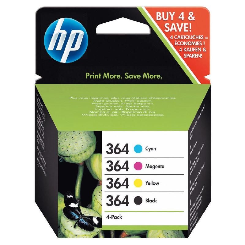 HEWLETT PACKARD CARTOUCHE JET D'ENCRE HP - N°364 - PETITE CAPACITÉ - NOIR, CYAN, MAGENTA, JAUNE (LOT DE 4 CARTOUCHES)