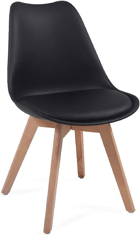 Lot de 4 chaises de salle à manger scandinaves - assise rembourrée - pieds en bois de hêtre - style rétro - noir - 01_0000722_0