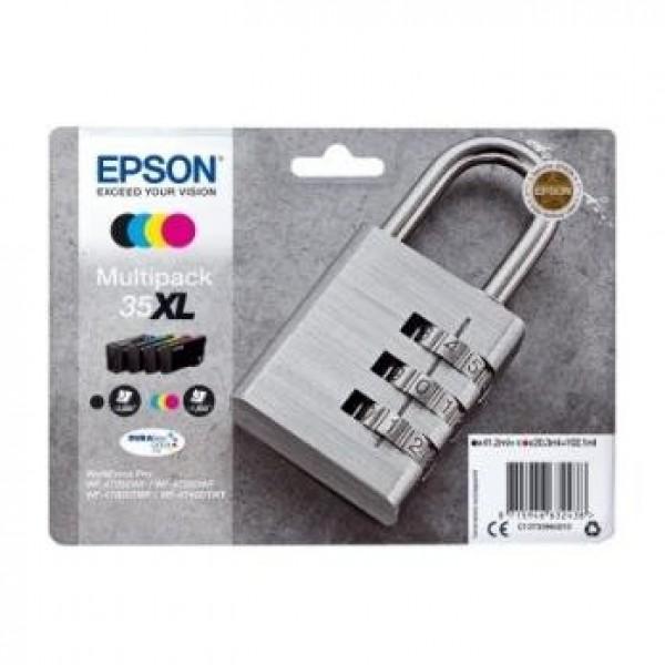 Pack de 4 cartouches d'encre Epson 35XL - Noir, Cyan, Magenta, Jaune - Originales (C13T35964010) - Compatibles WorkForce Pro_0