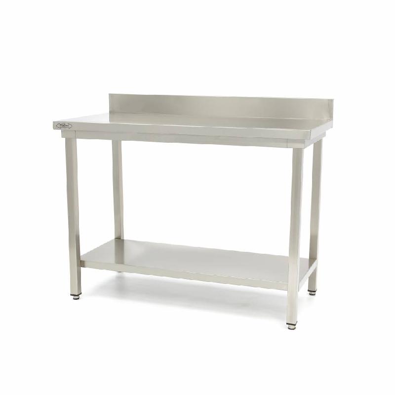 Table en acier inoxydable - 180 x 60 cm - hauteur réglable - avec dosseret et étagère de rangement_0
