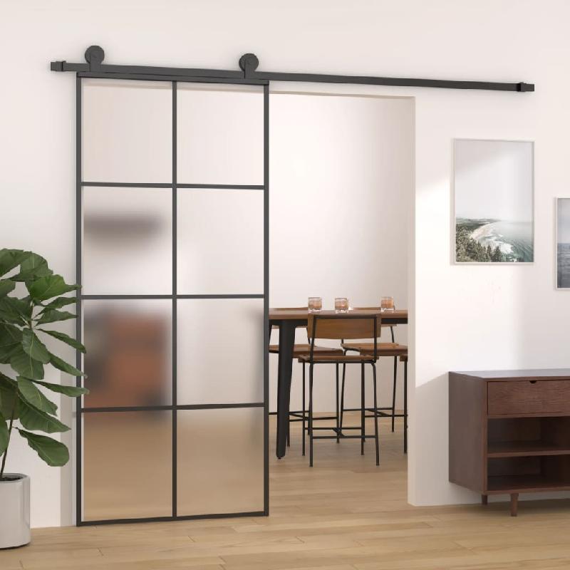 Vidaxl porte coulissante verre esg dépoli et aluminium 90x205 cm noir 151671_0