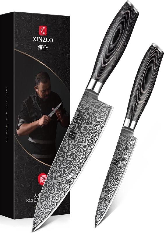 XinZuo - Set de couteaux Damas 2 pièces - Série B20 Ya - multicolore multi-matériau B20-A2_0