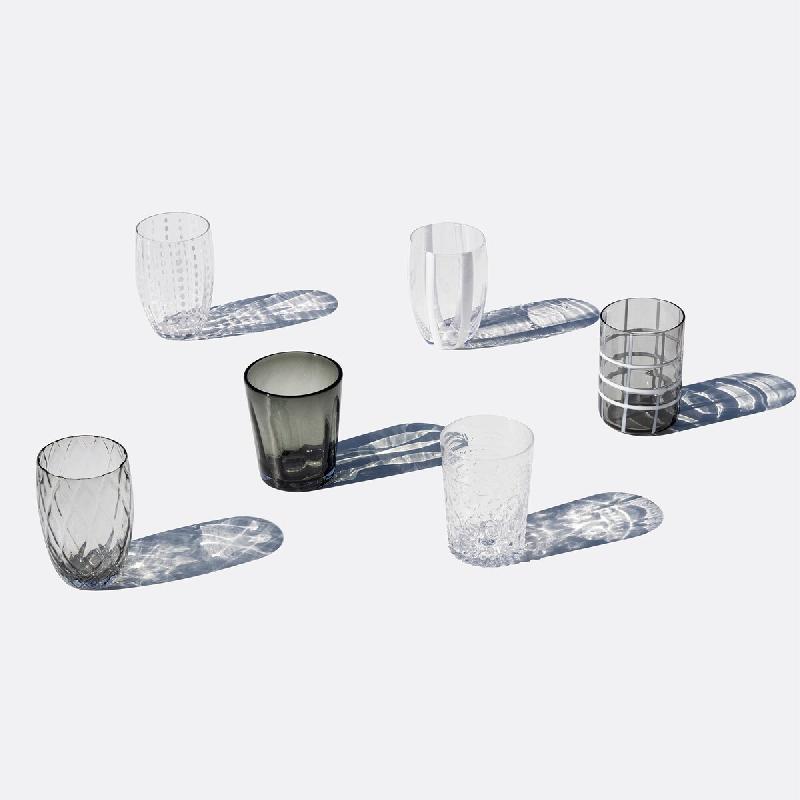 Zafferano Ensemble De 6 Verres Bicolores De La Collection Melting Pot En Verre Décoré - Transparent Et Gris - Safran - multicolore 8056300195894_0