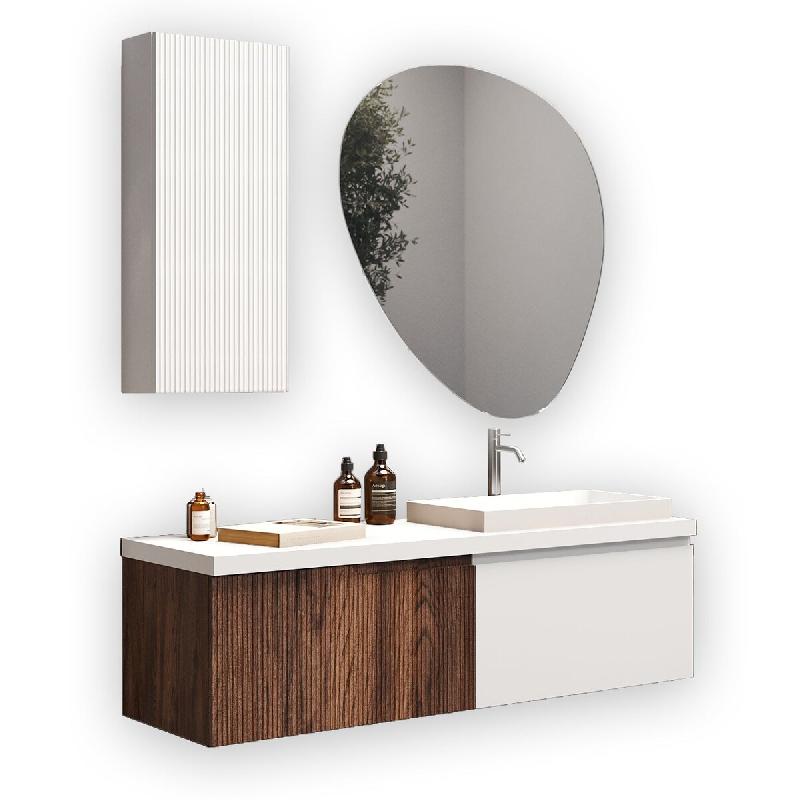 AQA Design Composition de salle de bain en MDF 6 pièces VENERE rio oak/matt blanc L.140 P.45 H.190 MPVE57-RR-O1 - multicolore Bois manufacturé MPVE5_0