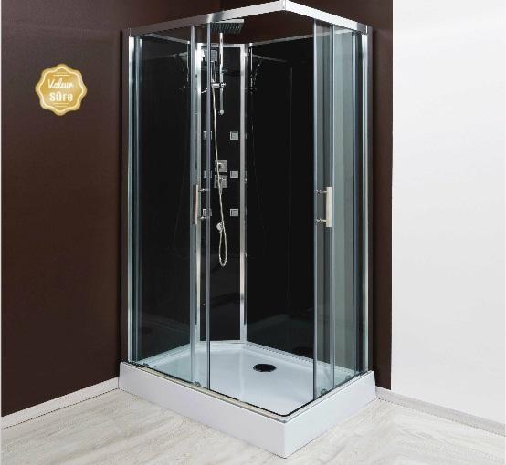 AQUA+ - CABINE DE DOUCHE ACCÈS D'ANGLE PORTE COULISSANTE VERRE TRANSPARENT 80X80 - SELIA