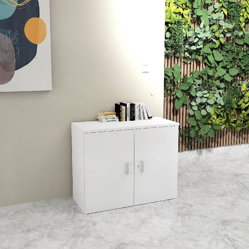 Armoire basse de bureau hauteur 81 cm - Mobel linea - 100, Blanc pastel_1
