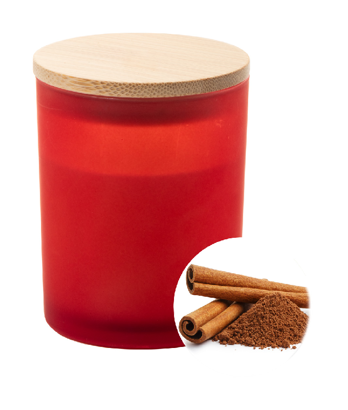 Bougie parfumée - cannelle - cire végétale - verre dépoli avec couvercle en bambou - 200g_0