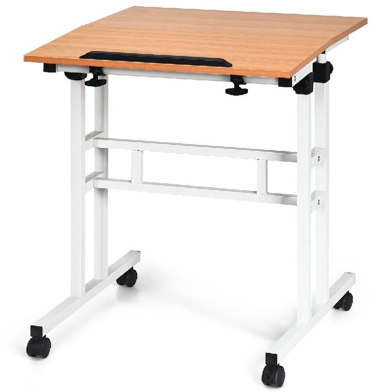 Bureau assis-debout à roulettes - inclinable et réglable en hauteur 70-100 cm - pour maison, bureau et salon - 20_0000321_0