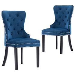 Décoshop26 - Set de 2 chaises de salle à manger design vintage dossier capitonné bouton décoratif en tissu velours bleu DEC025483 - bleu 3000255276127_0