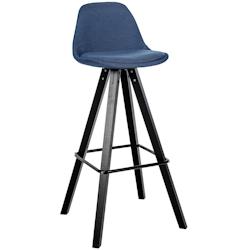 Décoshop26 - Tabouret de bar chaise haute x1 repose-pieds style scandinave en tissu bleu structure en bois noir carré 10_0004644 - bleu 3000252209388_0