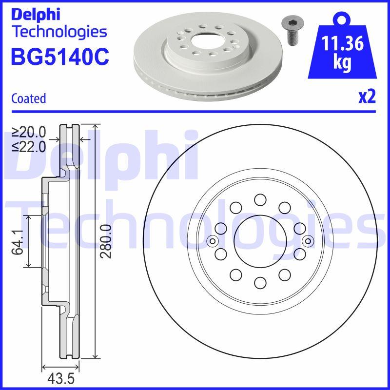 Disque de frein Delphi BG5140C - boîte de 2 disques ventilés pour montage avant_0