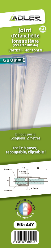Joint d'étanchéité longue lèvre - 200 cm - pour verre de 6 à 8 mm - Translucide_0