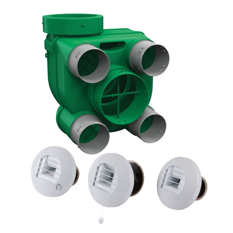 Kit Hygro B VMC simple flux hygroréglable suspendue + 3 bouches cordon et à piles - Axelair - KHBMRT5160_0