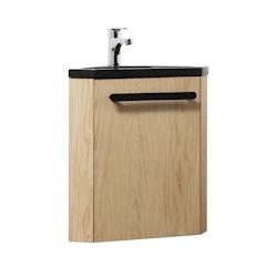 MOB-IN Meuble lave-mains SKINO décor chêne avec vasque noire + robinet chromé - 3760232701010_0