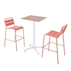 Oviala Business Ensemble table haute stratifié chêne clair et 2 chaises hautes argile - Oviala - rose métal 110595_0