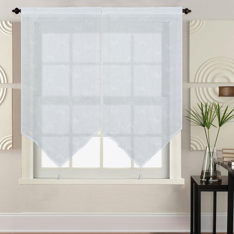 PAIRE DE VITRAGES À MOTIFS ARRONDIS BLANC 2 X 60 X 160 CM - HOMEMAISON