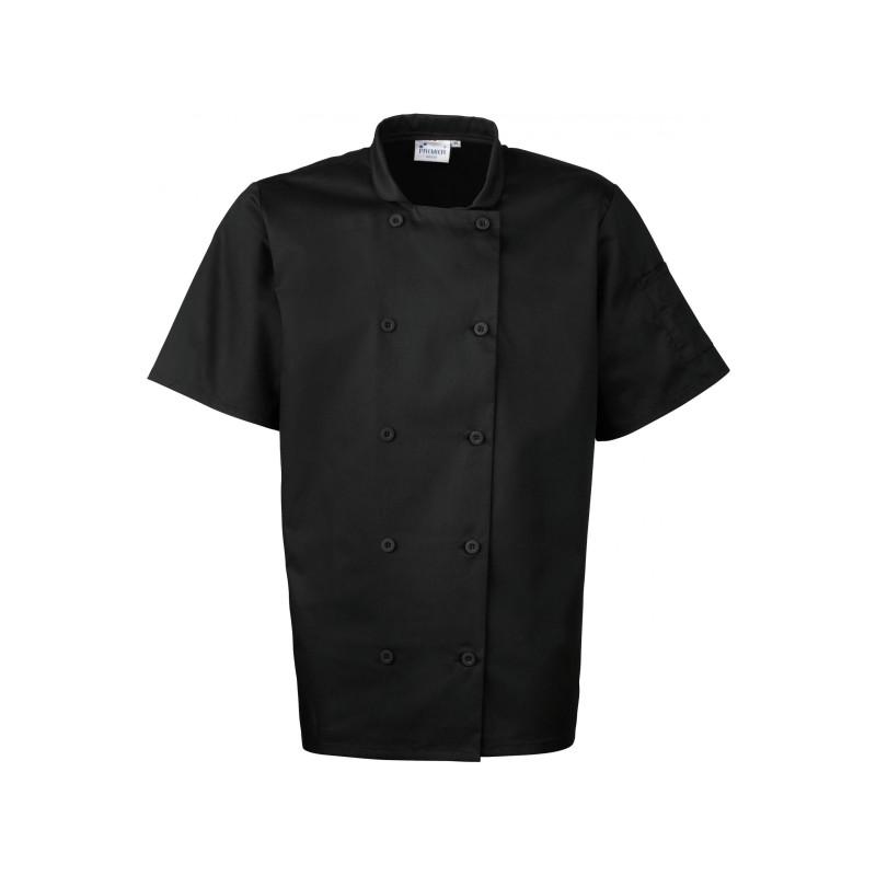 Veste de cuisine manches courtes PR656 - tissage sergé souple et solide, avec poche-crayon et boutons résistants_0
