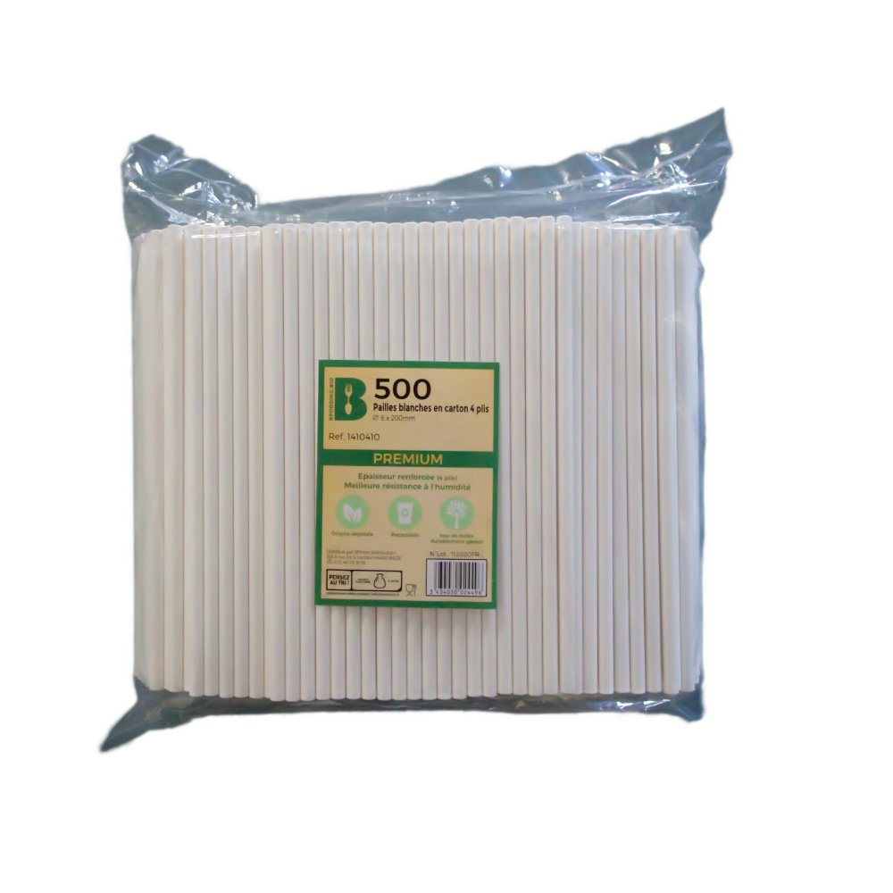 500 pailles en carton blanc - 200×6 mm - biodégradables et résistantes - conditionnement 500 pièces_0