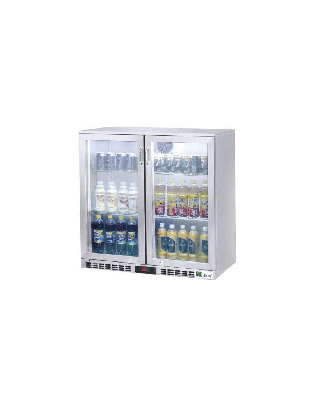 Arrière-bar 2 portes vitrées inox - 208 litres - 900x520x900 mm - Thermostat électronique - Éclairage LED - Référence C2BI_0
