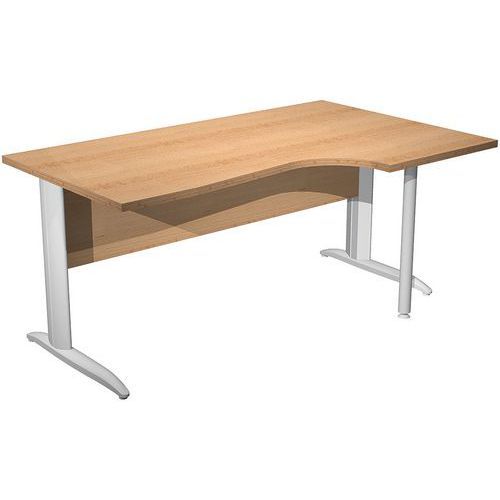 BUREAU 90° PIEDS L MÉTAL FAST - 160CM - HÊTRE - BLANC