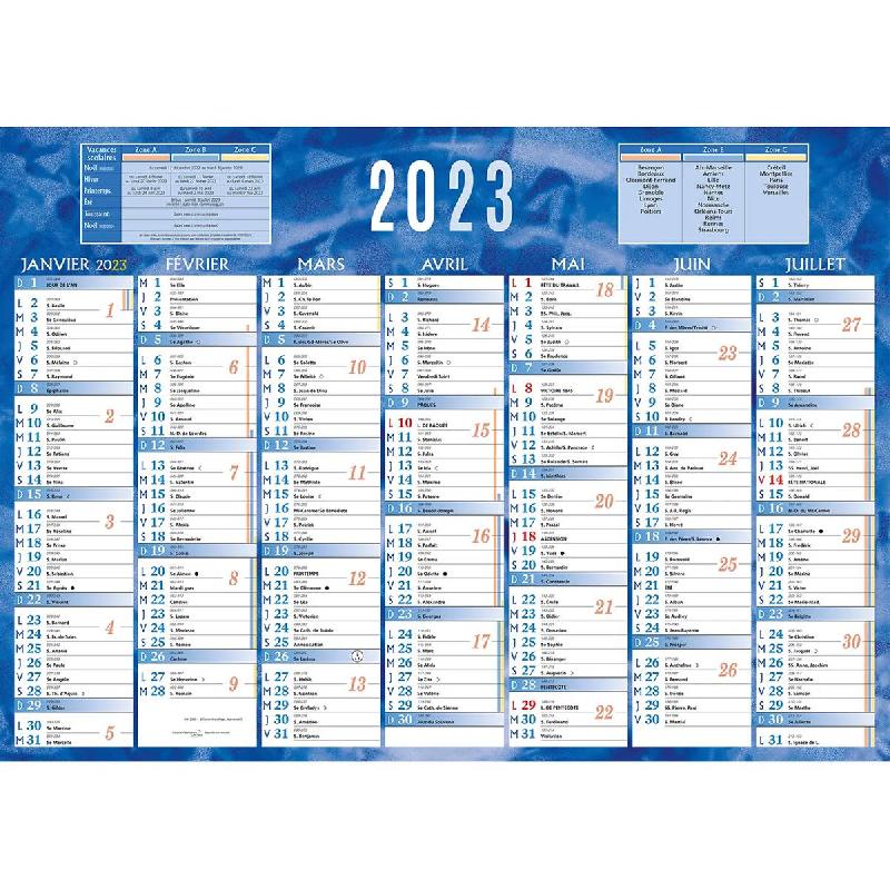 CALENDRIER MURAL ANNUEL BOUCHUT - BLEU - 38,5 X 54 CM - 2024