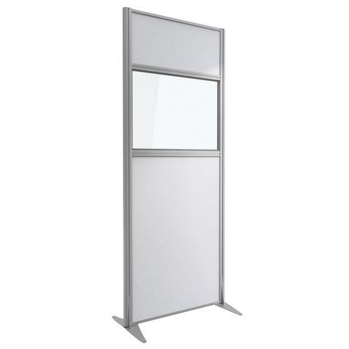 CLOISON KPRIM ACCOUSTIQUE VERRE/TISSU PERLE PROFIL ARGENT 200X81CM - CLEN
