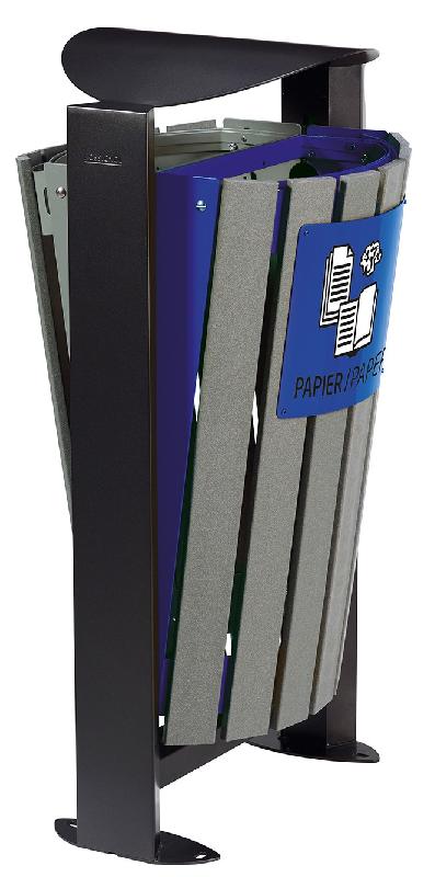 Corbeille ARKEA Etik 2x60L - Rossignol gris/bleu - lattes en briques alimentaires recyclées et acier traité anticorrosion_0