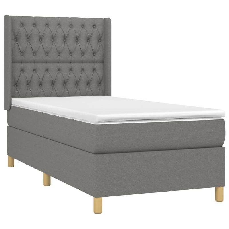 Décoshop26 - Cadre de lit LED avec sommier tête de lit matelas 100x200 cm tissu gris foncé TDL0208445 - gris 3001540582725_0