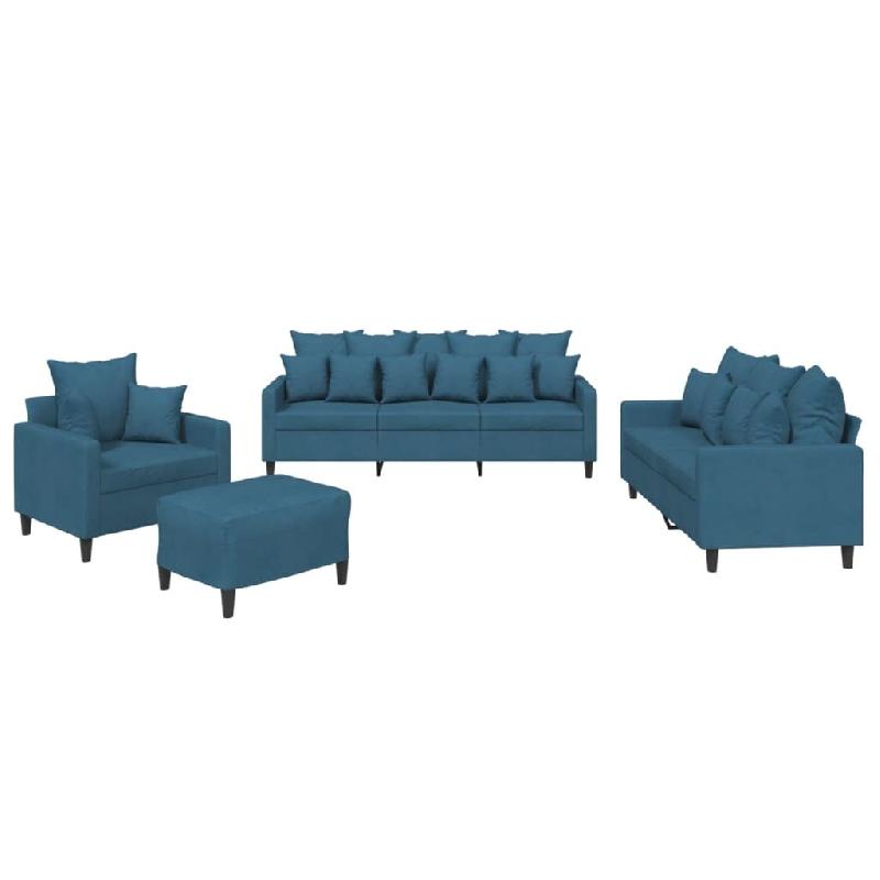 Ensemble de canapés 4 pcs avec coussins Bleu Velours Modèle AbriVilla 89 - 8721012066663_0