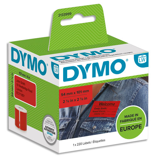 ETIQUETTES DYMO 2133399 LABELWRITER - 101 X 54 MM - BADGES NOIR / ROUGE - ROULEAU DE 220