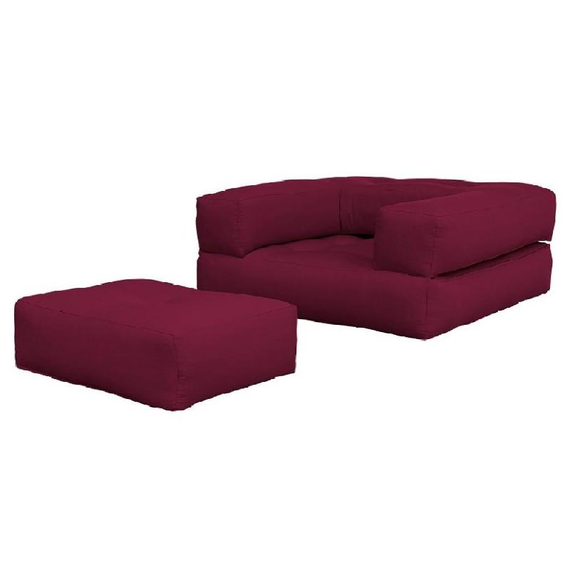 Fauteuil futon convertible Cube Chair - matelas dépliable 90x190 cm - coloris bordeaux_0