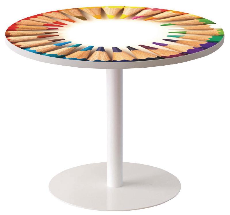 GUÉRIDON BAS EASY OFFICE PIED MÉTAL Ø 80 CM PLATEAU COLORIS DÉCOR CRAYON COULEUR - MANUTAN COLLECTIVITÉS