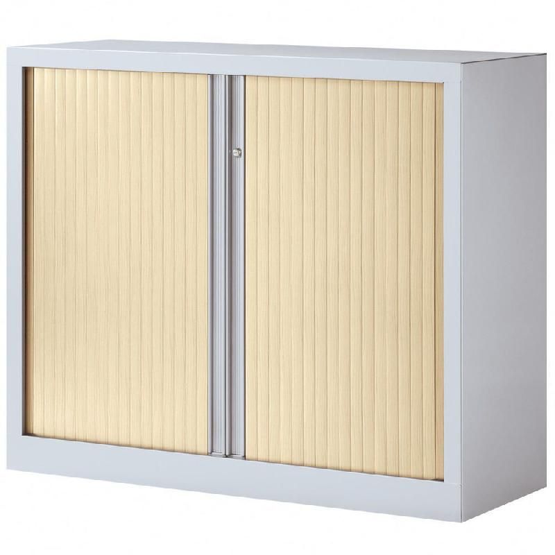 JPG ARMOIRE MÉTAL MONOBLOC NF ENVIRONNEMENT - A RIDEAUX - H. 100 X L. 120 CM - CORPS ALU  - RIDEAUX ERABLE