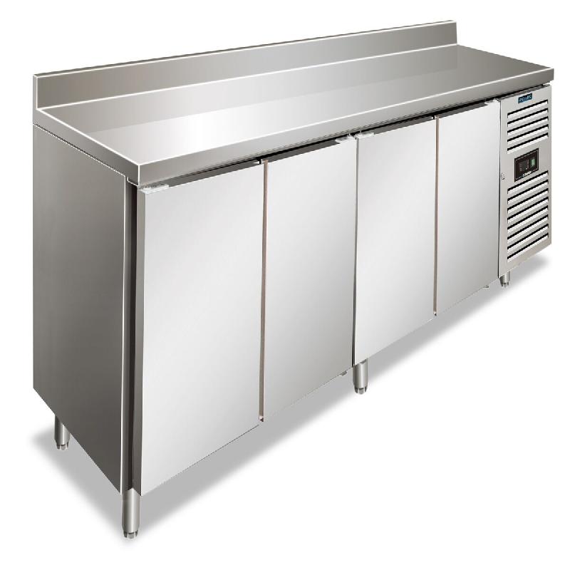 KLIMAITALIA Table frigo inox à 4 ptes avec crédence tropicalisée. Dégivrage auto. T° -2°C/+8°C. Dim. LxLxH 2230x60x96 cm. SNACK4200TNF - 4598_0