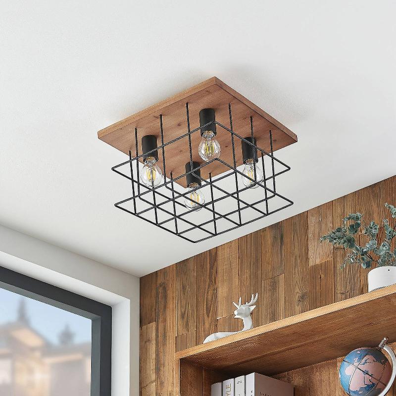 LINDBY MIREILLE PLAFONNIER CAGE AVEC BOIS 4 LAMPES
