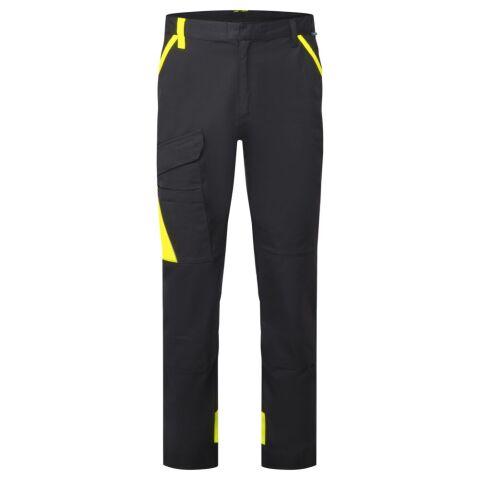 LOT DE 2 - PORTWEST CD131 PANTALON DE TRAVAIL COTON LÉGER WX1 NOIR/JAUNE - TAILLE 36 - STANDARD