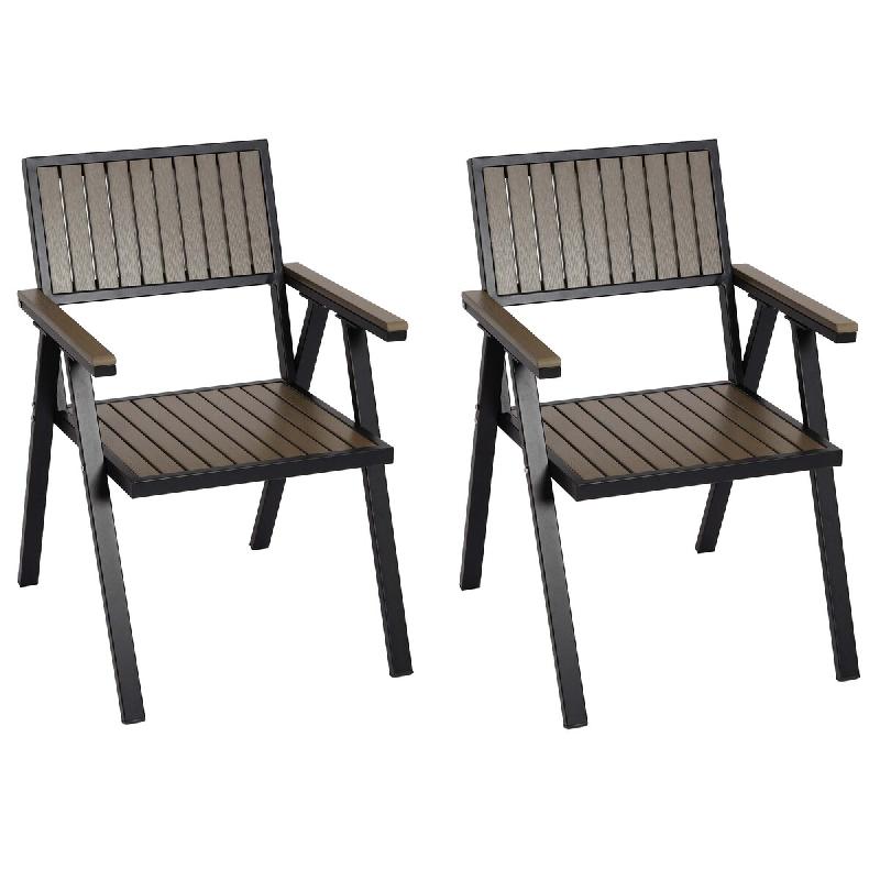 Mendler Lot de 2 chaises de jardin HWC-J95, chaise de balcon chaise, revêtement extérieur, aluminium aspect bois ~ Structure noire, grise - gris mé_0