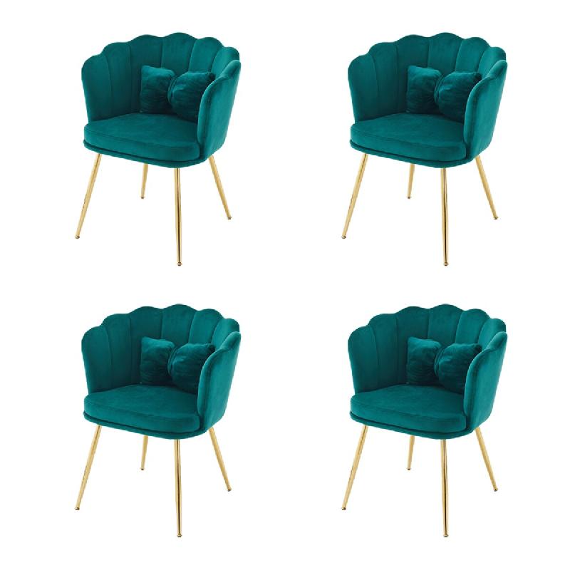 Merax 4x fauteuil rembourré à dossier pétale, coussin papillon, pieds métal doré, velours vert pétrole - vert multi-matériau WF532311AAQ-4_0